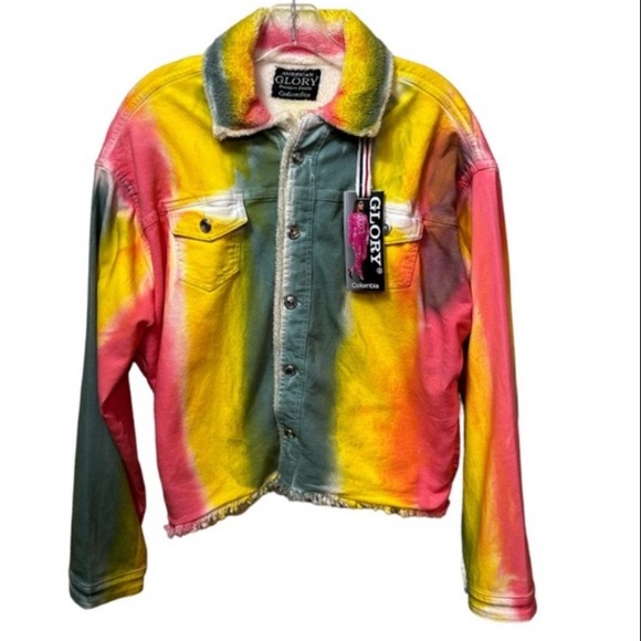 Glory Denim Trucker Jacket Tie Dye  sherpa lined fray hem  Size 3X  X Large - Picture 4 of 17